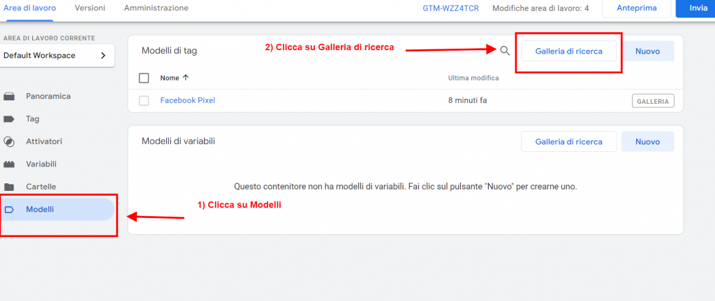 Galleria di modelli di Tag Manager